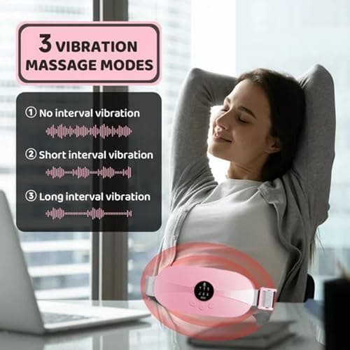 KARFUN Coussin Chauffant Menstruel, Ceinture Chauffante de Massage Abdominal Portable avec 3 Niveaux de Chaleur et 3 Modes de Massage Par Vibration