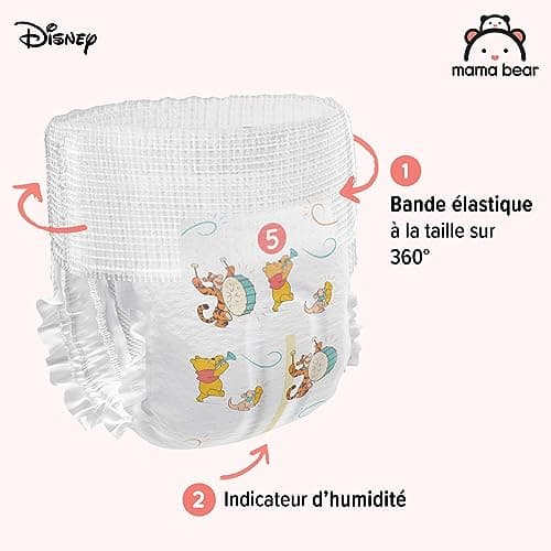 Marque Amazon - Mama Bear Disney Couches Culottes, Taille 5 (12-17 kg), Blanc, 140 Pièces (2 lot de 70) - PACK MENSUEL