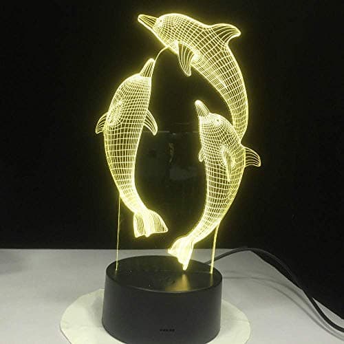 HPBN8 Ltd Illusion Optique 3D Dauphin Nuit Lampe Art Déco Lampe Lumières LED Décoration Lampes Touch Control 7 Couleurs Change Veilleuse USB Powered Enfants Cadeau Anniversaire Noël Cadeaux
