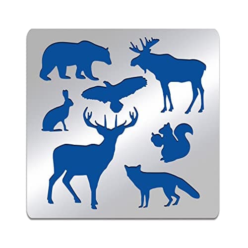 BENECREAT 15.6x15.6 cm Pochoirs en Acier Inoxydable à Motif Animal, Modèle de Peinture Réutilisable Ours Aigle Lapin Renard Pin Arbre Aigle pour Bricolage, Gravure, Scrapbooking