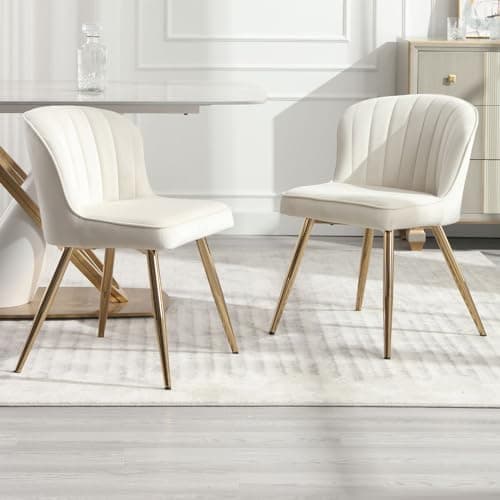 Wahson Chaises de Salle a Manger en Velours Lot de 2 Chaise Salle à Manger Moderne avec Coussin Épais Chaise de Cuisine avec Pied Doré, Chaise en Velours pour Salle à Manger/Restaurant, Beige