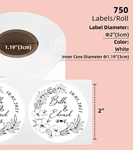 Phomemo Lot de 750 étiquettes rondes roses - Compatible avec MUNBYN, Phomemo, Polono, Imprimante d'étiquettes sans BPA - Étiquettes thermiques autocollantes pour logo, code