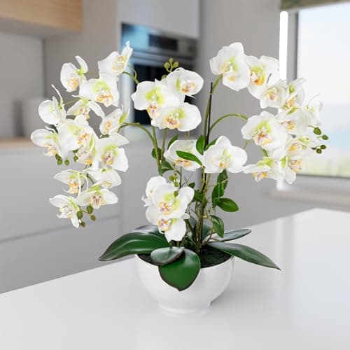 PASCH® Orchidée artificielle XXL grande (56 cm) dans un pot en céramique brillante | Orchidées artificielles comme de vraies | Orchidées artificielles en pot | Fleurs artificielles en pot | Fleurs