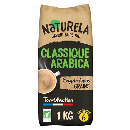 NATURELA - Café Grains Bio - Classique Arabica - 100% Arabica - Gamme Signature - Torréfaction Lente - Fabriqué en France - 1 kg