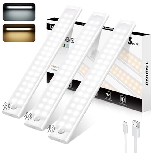 Lot de 3 lampes LED 72 LED pour meuble de cuisine - 30 cm - Avec détecteur de mouvement - Rechargeable par USB et 3 modes de couleur - Barre lumineuse pour armoire, cuisine, veilleuse pour