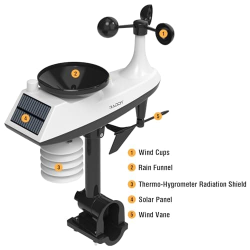 Raddy AG7 Station météo sans fil avec capteur extérieur, thermomètre, hygromètre, écran numérique 7,4", horloge radio-pilotée DCF, moniteur de température et d'humidité avec prévisions météorologiques