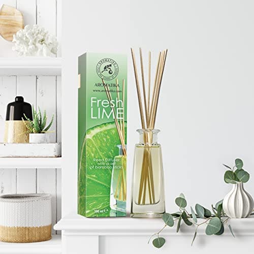 Diffuseur Parfum de Citron Vert 100ml - avec Huile Essentielle Naturelle de Lime avec 10 Bâtonnets de Bambou - Idéal pour Aromathérapie - Spa - Maison - Fragrance Fraîche et Durable