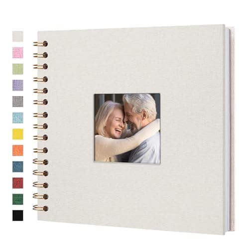Yopih Album Photo Scrapbooking Couverture en Lin 20,5x20,5 cm, Pages Blanches en Papier Kraft Rigide pour Mariage Voyage Baby Shower, 20 Feuilles/40 Pages, Beige