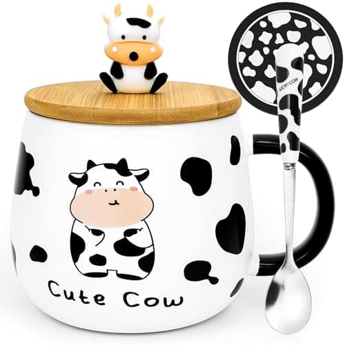 Arawat Tazza Di Mucca Con Coperchio Regalo Di Mucca Divertente Tazza Da Caffè 400 Ml In Ceramica Tazza Da Tè Natale Carino Cow Tè Tazze Da Caffè Dolce Regalo Di Compleanno Per Donne Uomini Ragazzi