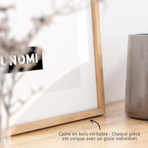 JUNOMI® Lot de 2 cadres photo en chêne de qualité supérieure, format A3 (29,7 x 42 cm), cadre en bois véritable DIN A3 avec verre acrylique incassable, cadre en chêne