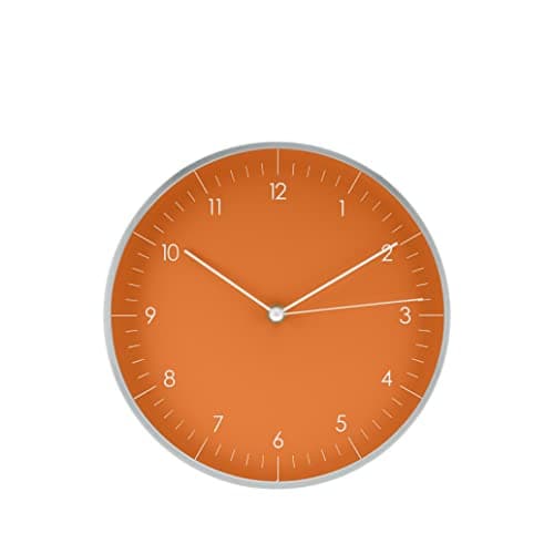 LUUK LIFESTYLE Horloge Murale en Quartz avec mécanisme Silencieux, Design Simple, pour Bureau, Cuisine, Salle de Bain, Cadeau de déménagement, 24 cm en Orange et Argent