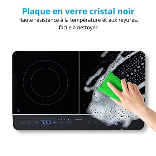 MEDION Plaque de cuisson double à induction (3500 Watt, Deux plaques de cuisson electrique, 2 feux, 10 niveaux de température, portable, écran LED, MD15324) noir