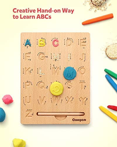 Coogam Planche de traçage de Lettre en Bois Double Face, Alphabet 123 Chiffres Cognition Montessori Apprentissage précoce STEM préscolaire Jouet Cadeau pour 3 4 5 Ans Enfants