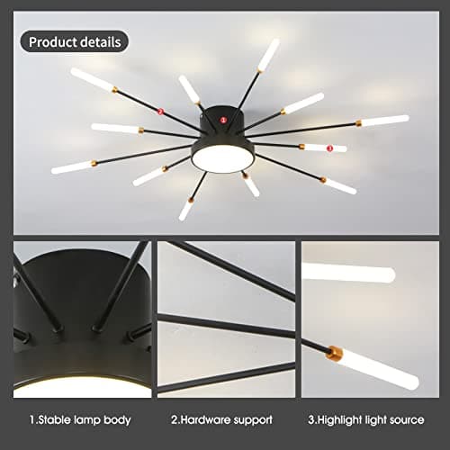 minifair Plafonnier LED moderne 12 + 1 têtes lustres noirs semi-affleurants éclairage de plafond pour chambre salon cuisine salle à manger restaurant
