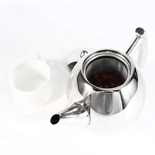 Yunxwd Théière en acier inoxydable, 1L Durable Théière En Acier Inoxydable Grande Capacité Épaissie Fond Plat Café Thé Récipient D'eau avec Filtre