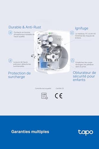 Tapo Matter Prise Connectée WiFi, Suivi de consommation, 16A Type E, Fonctionne avec Alexa, Contrôler le radiateur, le chauffage, Économie d'énergie, Tapo P110MA(FR)