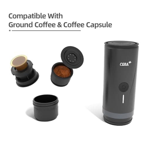 CERA+ Machine à expresso électrique portable auto-chauffante en 3-4 minutes, mini machine à café 20 bars avec batterie rechargeable, compatible avec capsules NS et café moulu pour les voyages-crème