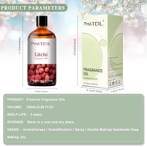 PHATOIL Litchi Huile Essentielle 100ml, Huile de Litchi pour Diffuseur, Huile Parfumée pour Aromathérapie Humidificateur, Bougies