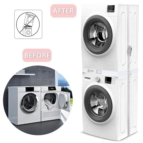 NIUXX Kit de Superposition Universel, Accessoires pour Lave-linge/Sèche-linge, Universel Cadre Intermédiaire pour Lave-linge et Sèche-linge avec Corde à Cliquet, taille réglable(46-66cm)