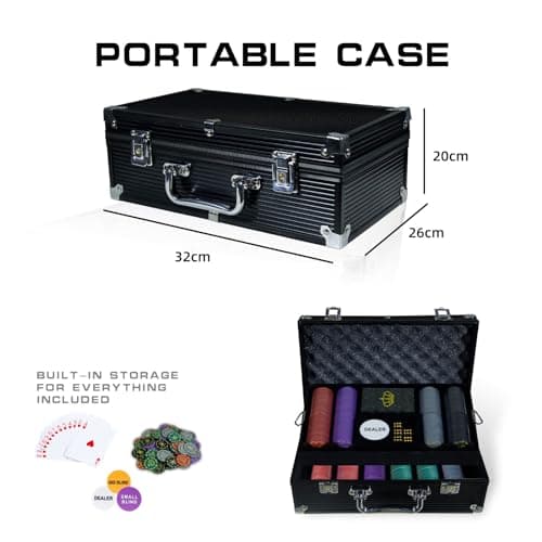 CCLIFE Jeu de Jetons de Poker, 300/500 Jetons de Poker de Casino avec Boîtier en Aluminium, Cartes à Jouer, dés, Dealer