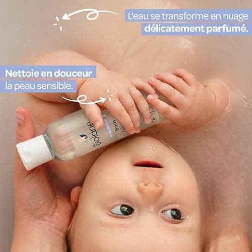 BIOLANE - Huile de bain relaxante - Pour le bain de bébé - Nettoie en douceur - Apaise - 99% d'ingrèdients naturels - 150ml - Fabriqué en France