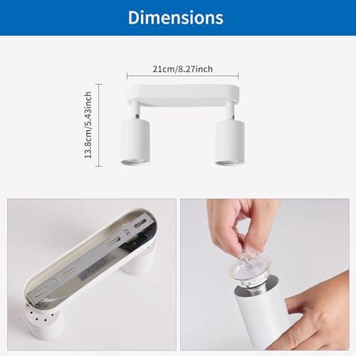 ANWIO Plafonnier Spots, 2 Spots de Plafond Led Intérieurs Base GU10, Spots de Plafond Blancs avec Base Rectangulaire, Spots de Plafond LED Rotatifs (Sans Ampoules).