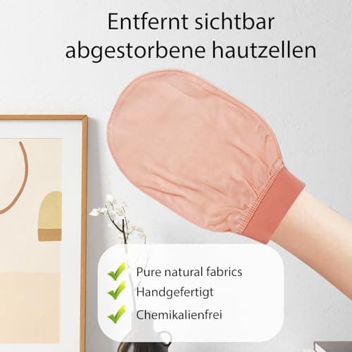Lot de 2 gants exfoliants 3 en 1 en soie et 1 élastique pour cheveux en satin, gants exfoliants et gants 100 % soie pour enlever les peaux mortes