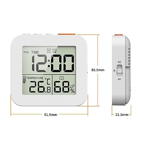 Horloge de Salle de Bain, Minuterie de Douche Numérique pour Salle de Bain, Horloge Murale de Cuisine avec Alarme, Minuterie Tactile étanche Portable, Thermomètre Intérieur, Hygromètre, Blanche
