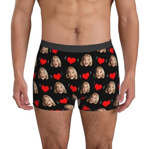 Modaworld Caleçon de Nouveauté Personnalisé pour Hommes avec Photo, Boxer Personnalisé avec Photo pour Homme, Cadeau de Saint-Valentin pour Mari Père Ami