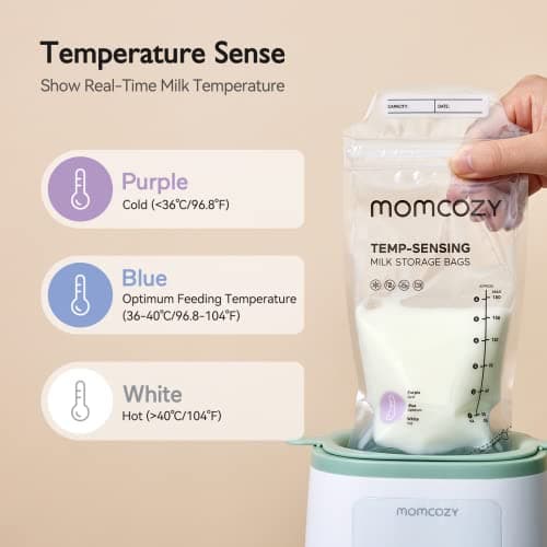 Momcozy Lot de 120 Sacs de Conservation du Lait Maternel, Sacs de Conservation du Lait Maternel, Préstérilisés, Double étanchéité, pour Congélation 180mL