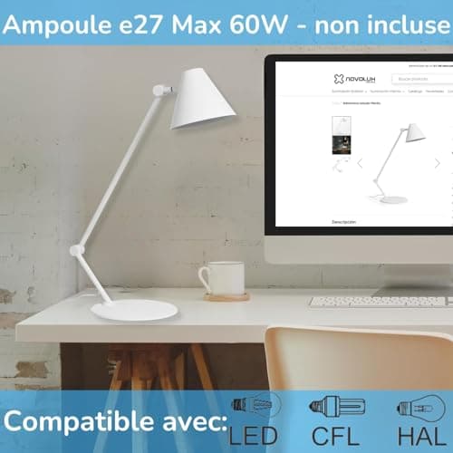 EXO Lighting lampe architecte MANTIS - lampe de bureau blanche E27 - lampe de bureau led puissante - éclairage de bureau - lampe de bureau design - desk lamp - lampe onglerie table