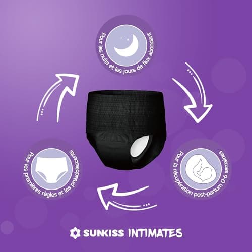 SUNKISS INTIMATES Culottes De Règles Jetables pour Femmes avec Flux Abondants, Sous-vêtements Post-partum Non Parfumés, Noir, Taille XL, 10 Unités
