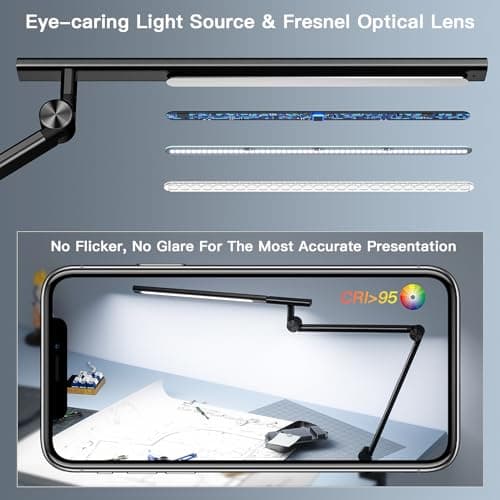 VERSKI Lampe de bureau LED, intensité variable 18 W, lampe de bureau pour la maison, le bureau, protection des yeux, lampe de lumière du jour, 5 températures de couleur et luminosité réglables