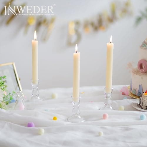 Inweder Bougeoirs en Verre pour Bougies Coniques: 2 Pcs Porte-Bougies Transparent en Vrac pour Centre de Table Bougeoir Vintage Chandelier Moderne pour Mariage, Noël ou Décoration de la Maison