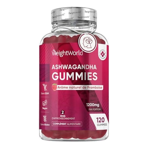 Ashwagandha Gummies 1200mg/Jour - 120 Gummies Vegan Pour 2 Mois - 30:1 Extrait d'Ashwagandha - Ginseng Indien Puissant, Goût Framboise et Sans Gluten - Gommes à Mâcher Withania Somnifera Efficace