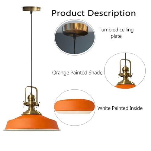 bamyum Asletl Suspension Luminaire Industrielle Rétro en Metal de 41 cm, Lustre de Salon Vintage, Éclairage de Plafond pour Chambre, Cuisine, Lampe Suspendue, Orange
