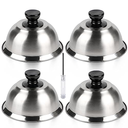 CPROSP 4X Cloche pour Hamburger INOX 16 * 9 cm, Cloche Chauffante pour Fondre Le Fromage, Cloche de Cuisson Burger avec 1 Mini-Tournevis, Cloche à Chaleur pour Steak