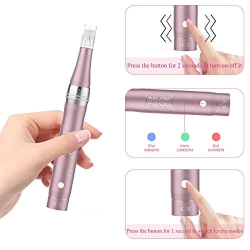 PELCAS Microneedling pour Visage, Dermapen Microneedling Professionnel avec 12 Aiguilles et 3 Vitesses - Soins Visage/Cou/Contour des Yeux, 0-2mm Stylo Microneedling