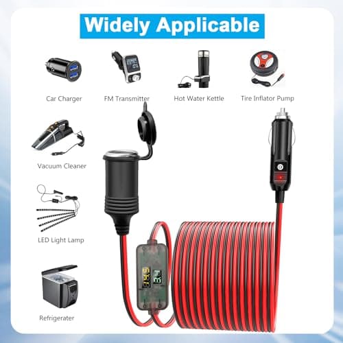 Hoembpn 4M Rallonge Prise Allume-Cigare de Voiture étanche avec LED Voltmètre et Ampèremètre,12V/24V Adaptateur Cordon de Allume-Cigare Câble D'extension pour Moto,Bateau,Voiture,Camion