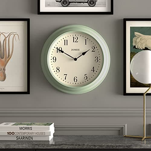 JONES CLOCKS® Grande Horloge Murale Haut de Gamme avec Cadran Arabe, Le « Supper Club » en Vert Canard 40 cm