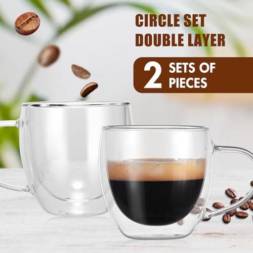 ALLOMN Lot de 2 tasses à café à double paroi, 250 ml, cappuccino, latte, macchiato avec poignée, résistantes à la chaleur, pour café, thé, lait, jus, crème glacée