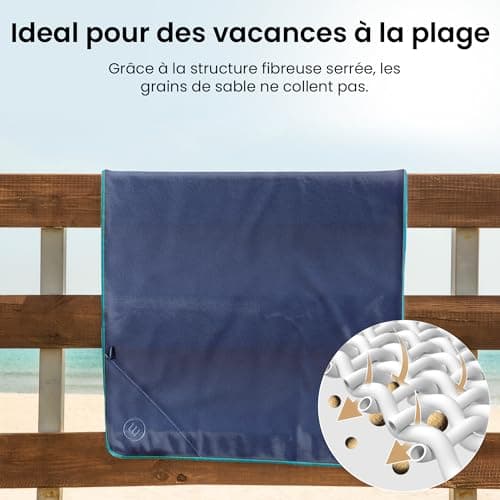 Serviette en microfibres + sac transport | Lot de 2 – Petite & grande: Serviette de bain + mains | Pour la douche | Légères, absorbantes, compactes | Séchage rapide - Sport camping voyage plage (Blue)