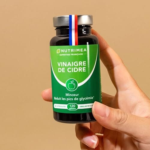 Vinaigre de Cidre - 1500 mg - Avec Chrome - Aide à la Perte de Poids, Contrôle du Taux de Sucre Sanguin - Alternative au Morosil - Goût Neutre - 120 Gélules Vegan - Nutrimea - Fabriqué en France