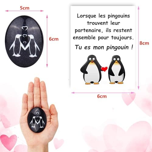 Merclix Idee Cadeau Homme Amour Pierre de Pingouin Cadeau Couple Original Cadeau pour Son Copain Copine Mari Cadeau Amoureux pour Homme Cadeau Saint Valentin Homme Idée Cadeau Femme Noel Anniversaire