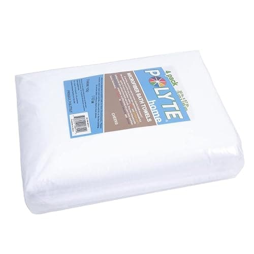 Polyte - 4 Serviettes de Bain en Microfibres - sèche Rapidement/ne Peluche Pas - Blanc - 145 x 76 cm