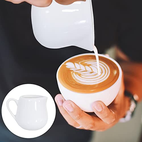 2 Pcs 50 ml/150ml Blanc en céramique Pot à lait de cuisine verseur Tasse à café crème Sauce avec poignée par +ing, blanc, Small