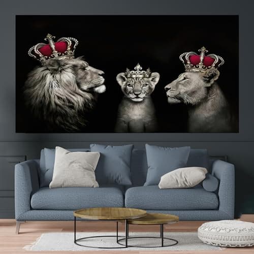 VTRXEG Image Famille de Lions Couronné Lion Poster Faune Impressions d'art Moderne Salon Chambre Décoration Intérieure Sans Cadre (B, 20x40cm)