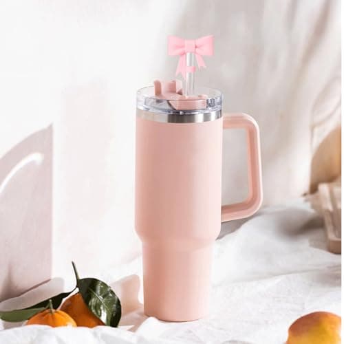 Hebterrka Lot de 3 couvercles de paille classiques en forme de nœud rose - Compatible avec les gobelets Stanley de 10 mm et de 100 ml - Embouts de paille réutilisables - Accessoires pour gobelets