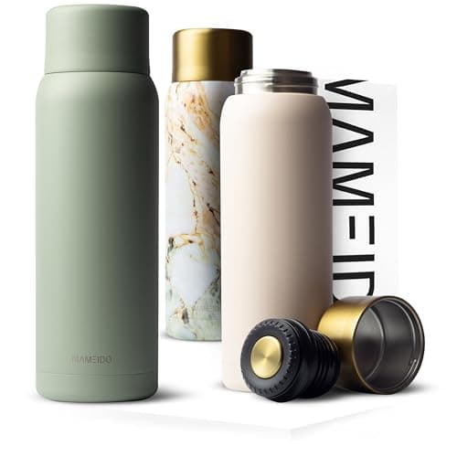 MAMEIDO Bouteille Isotherme 1l avec Mug en Acier inox, Gourde Isotherme 1l chaude 12h, Thermos 1l étanche 100% sans BPA, café et thé pour la route (Dessert Sage, 1000ml)