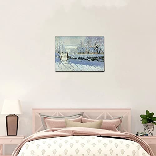Giallobus - Cadre - Claude Monet - La Pie - Toile - 70x50 - Prêt à accrocher - Peintures Modernes pour la Maison